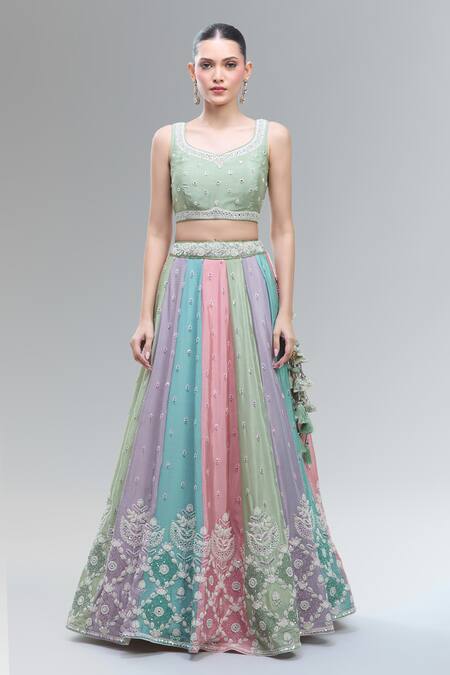 Buy_Samyukta Singhania_Multi Color Polyester, Chiffon Beads, Sequins, Zari, Multi-color Lehenga Set_Online_at_Aza_Fashions