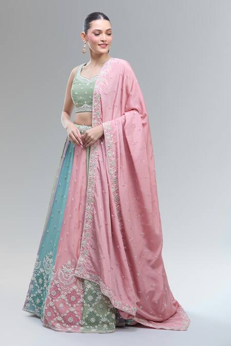 Shop_Samyukta Singhania_Multi Color Polyester, Chiffon Beads, Sequins, Zari, Multi-color Lehenga Set_Online_at_Aza_Fashions