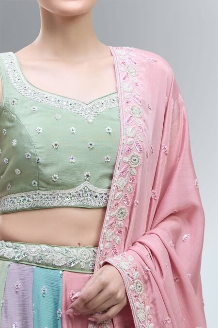 Samyukta Singhania_Multi Color Polyester, Chiffon Beads, Sequins, Zari, Multi-color Lehenga Set_at_Aza_Fashions