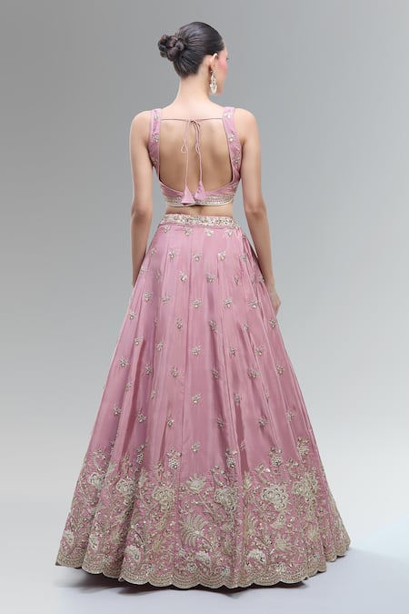 Samyukta Singhania Pink Embroidered Satin Lehenga Set 