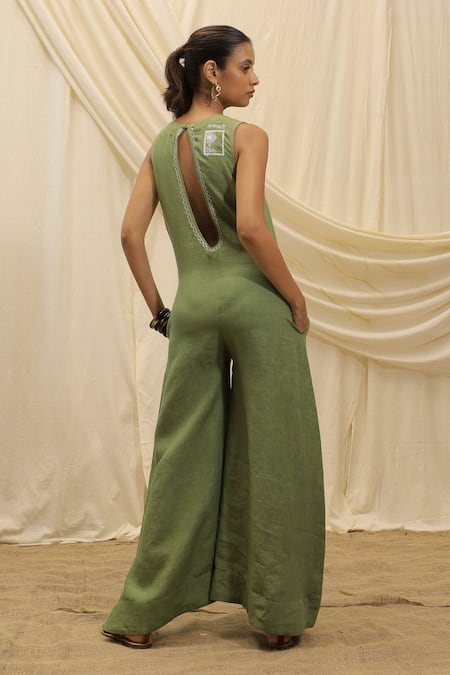Akashi Clothing Green Linen Designer Jumpsuit 