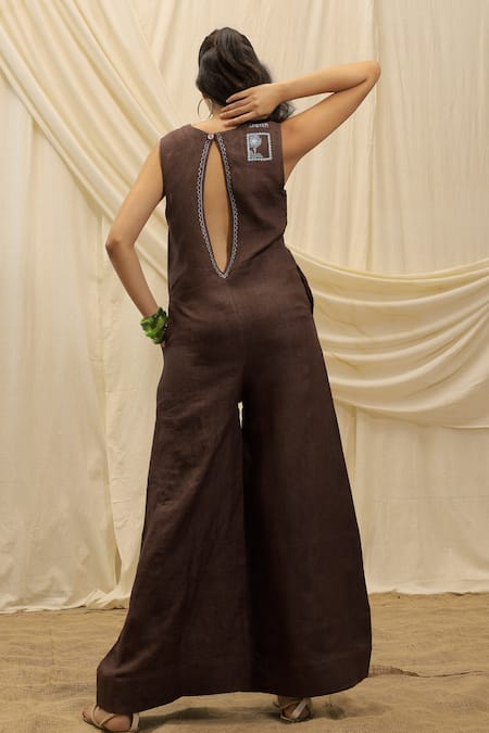 Akashi Clothing Brown Linen Designer Jumpsuit 