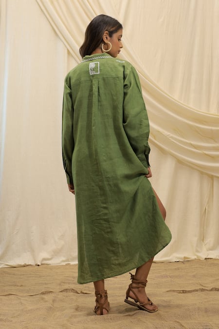 Akashi Clothing Green Linen Shirt Dress 