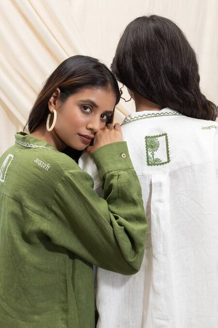 Buy Akashi Clothing Green Linen Collared Shirt Dress Online at Aza Fashions Buy_Akashi Clothing_Green Linen Collared Shirt Dress _Online_at_Aza_Fashions