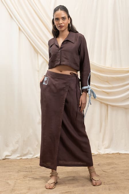 Akashi Clothing Brown Linen Shirt & Skirt Set 