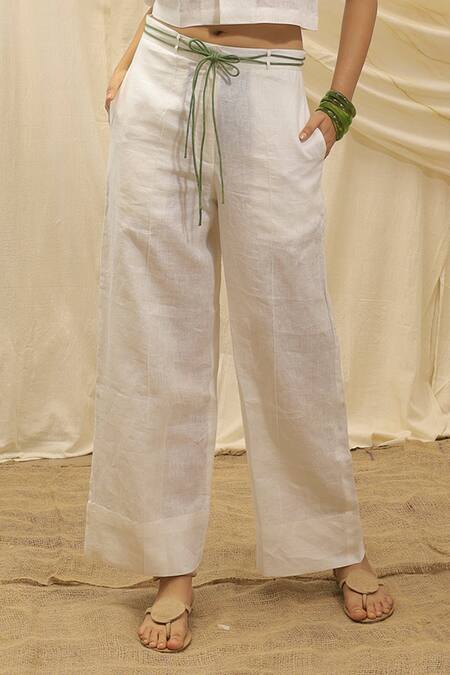 Shop_Akashi Clothing_White Linen Embroidery Blazer Shirt And Pant Set_Online_at_Aza_Fashions