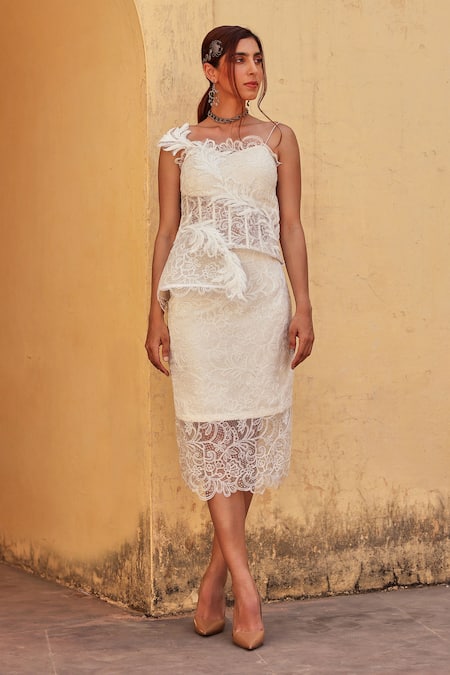 Label Moni K White Chantelle Lace Skirt Set 