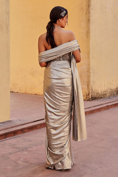 Label Moni K Designer Pre-Draped Saree & Blouse 