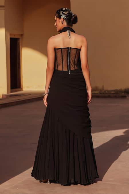 Label Moni K Black Corset & Draped Skirt Set 