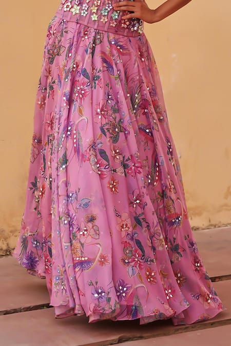 Buy Label Moni K Lavender Organza Sequins, Embroidery Printed Designer Lehenga And Corset Online at Aza Fashions Buy_Label Moni K_Lavender Organza Sequins, Embroidery Printed Designer Lehenga And Corset _Online_at_Aza_Fashions