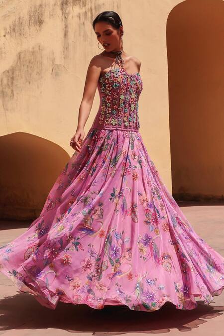 Label Moni K Lavender Organza Sequins, Embroidery Printed Designer Lehenga And Corset at Aza Fashions Label Moni K_Lavender Organza Sequins, Embroidery Printed Designer Lehenga And Corset _at_Aza_Fashions