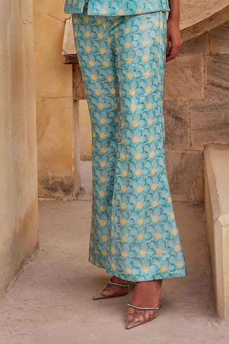 Label Moni K_Blue Sequins Light Corset And Pant Set _Online_at_Aza_Fashions