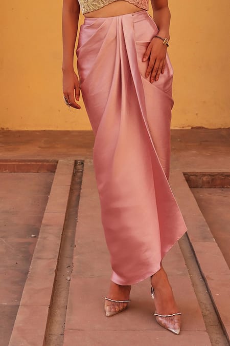 Label Moni K_Multi Color Off-shoulder Blouse And Draped Skirt Set _Online_at_Aza_Fashions