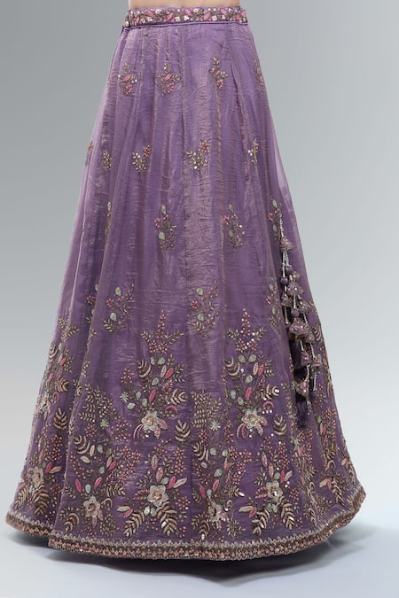 Shop_Samyukta Singhania_Purple Tissue, Net Embroidery, Beads, Sequins, Zari, Stones V-neck Lehenga Set_Online_at_Aza_Fashions