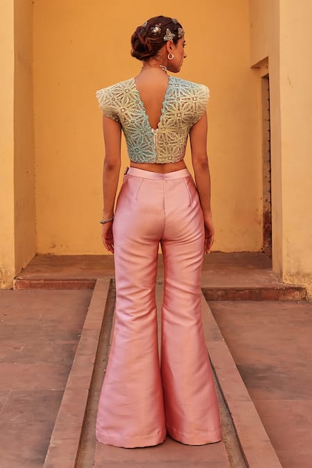 Label Moni K Multi Color Knitted Top & Dual Tone Pant Set 