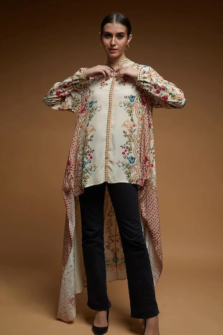 NIRRAAMYAA Beige Floral Print Shirt 