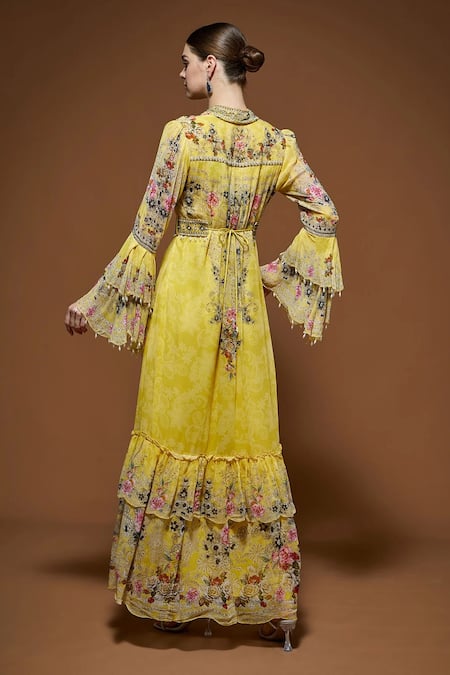 Nirraamyaa Floral Embroidered Maxi Dress With Belt 