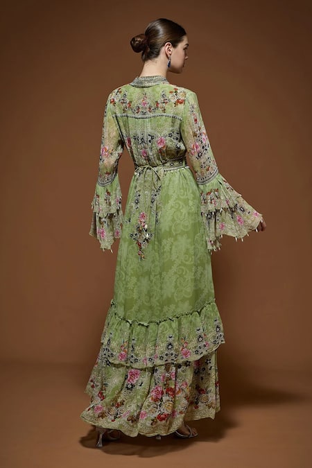 Nirraamyaa Floral Rhinestone Maxi Dress With Belt 