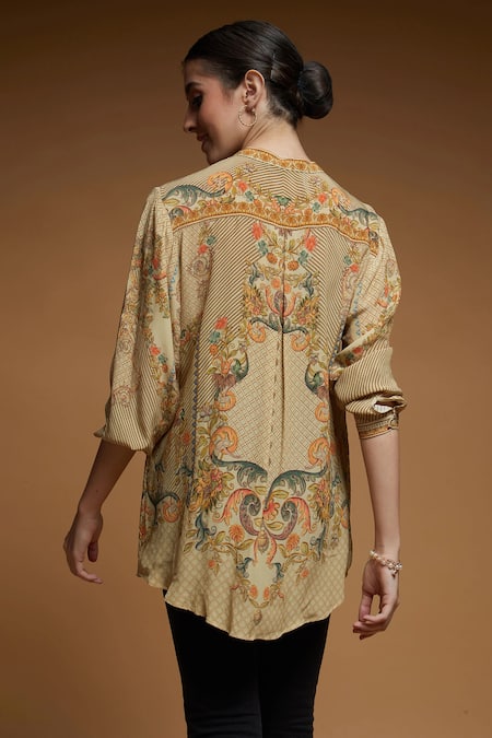 Nirraamyaa Beige Floral Print Designer Shirt 