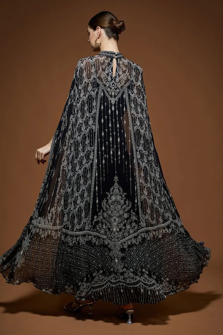 Nirraamyaa Black Rhinestone Embellished Maxi Dress 