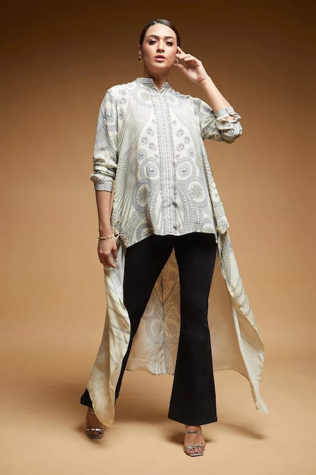 NIRRAAMYAA Beige Bemberg Crepe Shirt  