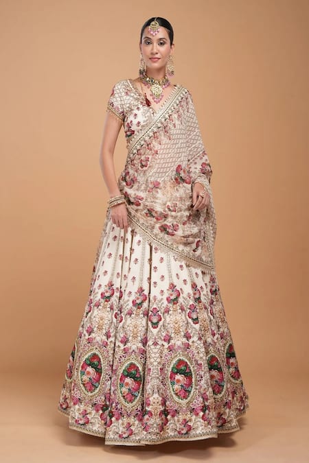 Nirraamyaa Ivory Silk, Viscose, Satin, Organza Rhinestones, Embroidery Round Lehenga Set Online at Aza Fashions Nirraamyaa_Ivory Silk, Viscose, Satin, Organza Rhinestones, Embroidery Round Lehenga Set _Online_at_Aza_Fashions