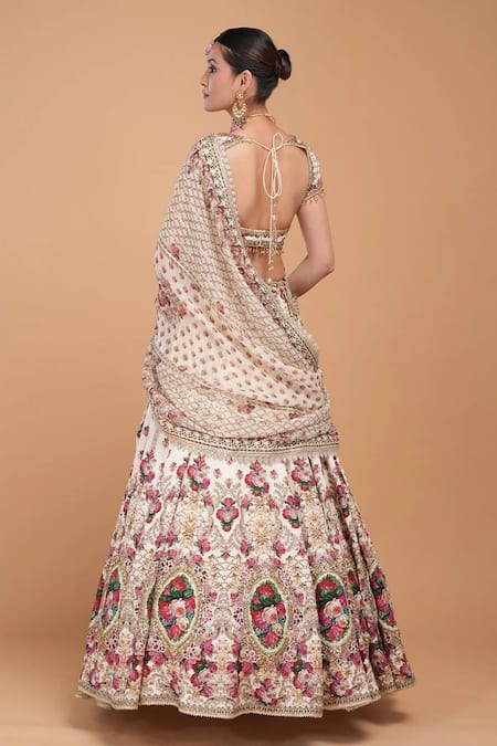 Shop Nirraamyaa Ivory Silk, Viscose, Satin, Organza Rhinestones, Embroidery Round Lehenga Set at Aza Fashions Shop_Nirraamyaa_Ivory Silk, Viscose, Satin, Organza Rhinestones, Embroidery Round Lehenga Set _at_Aza_Fashions