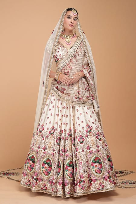 NIRRAAMYAA Ivory Rhinestone Embroidered Lehenga Set 