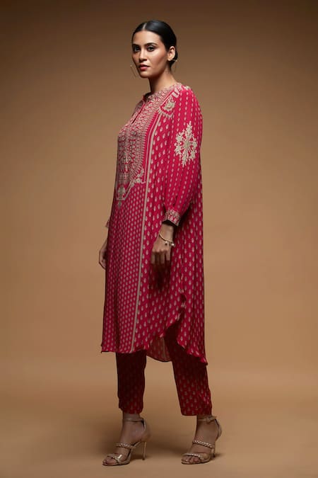 Nirraamyaa Fuchsia Crepe, Bamboo Rhinestones Round Neck Embroidered Kurta Set Online at Aza Fashions Nirraamyaa_Fuchsia Crepe, Bamboo Rhinestones Round Neck Embroidered Kurta Set _Online_at_Aza_Fashions