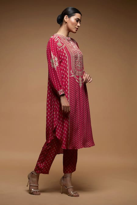 Buy Nirraamyaa Fuchsia Crepe, Bamboo Rhinestones Round Neck Embroidered Kurta Set Online at Aza Fashions Buy_Nirraamyaa_Fuchsia Crepe, Bamboo Rhinestones Round Neck Embroidered Kurta Set _Online_at_Aza_Fashions