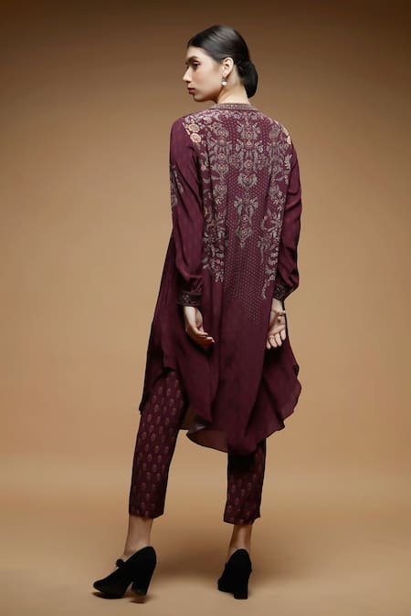 Nirraamyaa Wine Embroidered Kurta Set  