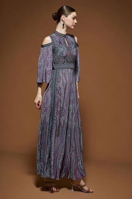 Nirraamyaa Purple Crepe Rhinestones Keyhole Neck Embellished Gown Online at Aza Fashions Nirraamyaa_Purple Crepe Rhinestones Keyhole Neck Embellished Gown _Online_at_Aza_Fashions