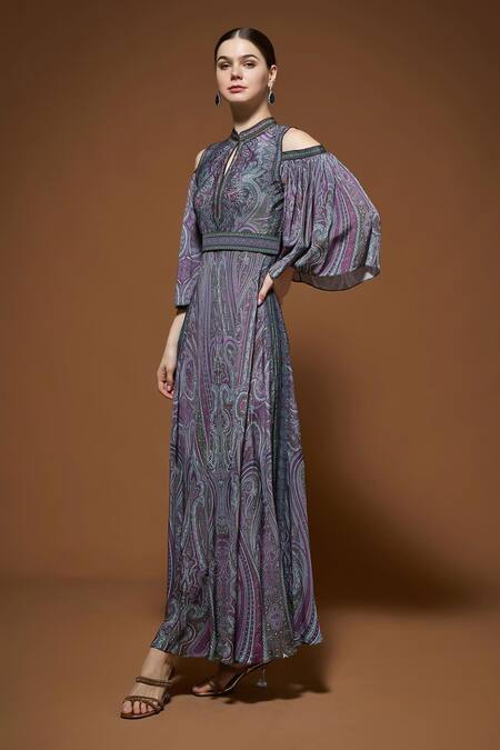 Shop Nirraamyaa Purple Crepe Rhinestones Keyhole Neck Embellished Gown Online at Aza Fashions Shop_Nirraamyaa_Purple Crepe Rhinestones Keyhole Neck Embellished Gown _Online_at_Aza_Fashions