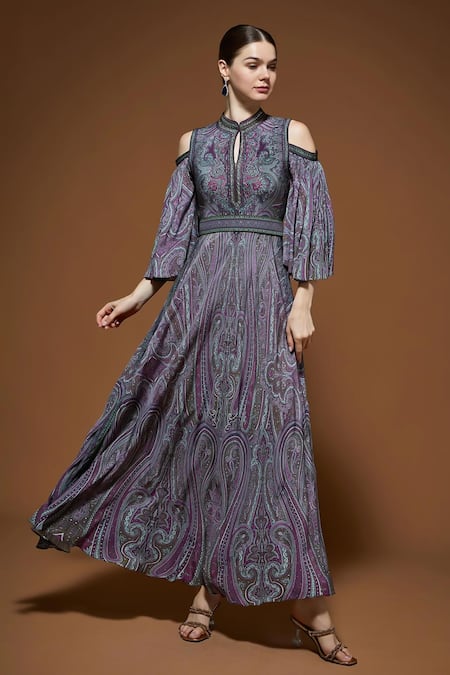 NIRRAAMYAA Purple Rhinestone Embellished Gown 