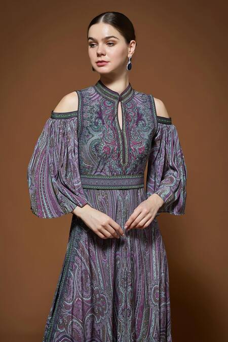 Nirraamyaa Purple Crepe Rhinestones Keyhole Neck Embellished Gown at Aza Fashions Nirraamyaa_Purple Crepe Rhinestones Keyhole Neck Embellished Gown _at_Aza_Fashions