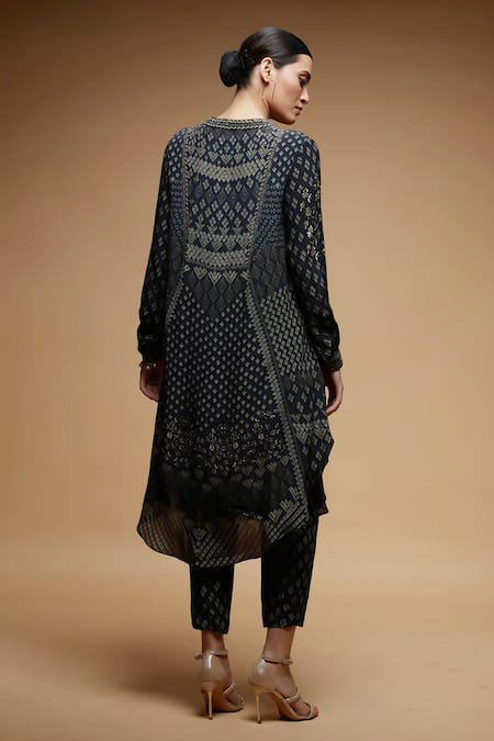 Nirraamyaa Black Rhinestone Embroidered Kurta Set 