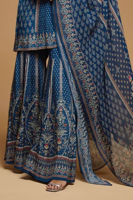 Buy_Nirraamyaa_Blue Georgette, Viscose Rhinestones Keyhole Neck Designer Kurta Set _Online_at_Aza_Fashions