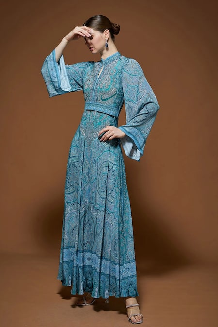 Buy Nirraamyaa Aqua Rhinestones High Neck Blue Designer Gown Online at Aza Fashions Buy_Nirraamyaa_Aqua Rhinestones High Neck Blue Designer Gown _Online_at_Aza_Fashions