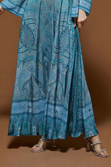 Buy Nirraamyaa Aqua Rhinestones High Neck Blue Designer Gown Buy_Nirraamyaa_Aqua Rhinestones High Neck Blue Designer Gown