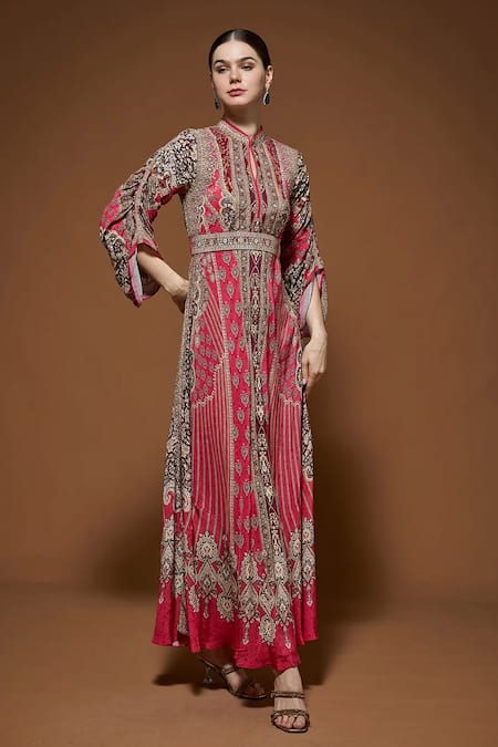 NIRRAAMYAA Red Designer Gown with Belt 