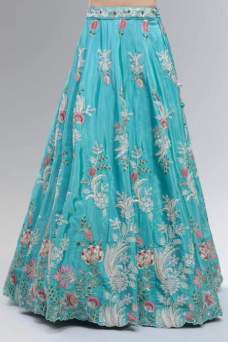 Buy Samyukta Singhania Turquoise Satin, Net Beads, Sequins, Zari, Pearls, Stones, Blue Lehenga Set Online at Aza Fashions Buy_Samyukta Singhania_Turquoise Satin, Net Beads, Sequins, Zari, Pearls, Stones, Blue Lehenga Set _Online_at_Aza_Fashions