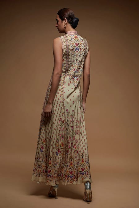 Nirraamyaa Beige Rhinestone Embroidered Gown 