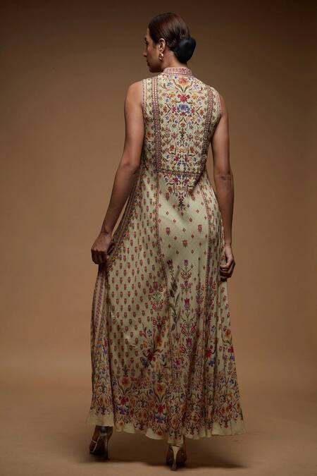 Buy_Nirraamyaa_Beige Rhinestones Keyhole Neck Embroidered Gown _Online_at_Aza_Fashions