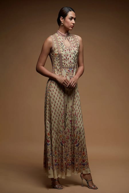 Shop_Nirraamyaa_Beige Rhinestones Keyhole Neck Embroidered Gown _Online_at_Aza_Fashions