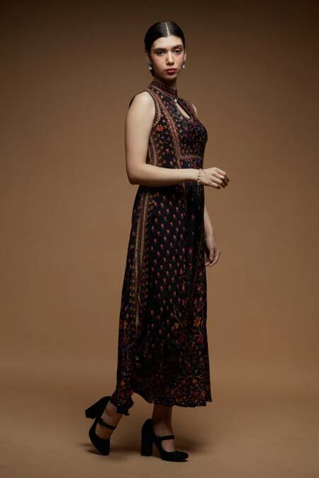 Nirraamyaa Black Brocade Rhinestones Keyhole Neck Embellished Gown Online at Aza Fashions Nirraamyaa_Black Brocade Rhinestones Keyhole Neck Embellished Gown _Online_at_Aza_Fashions