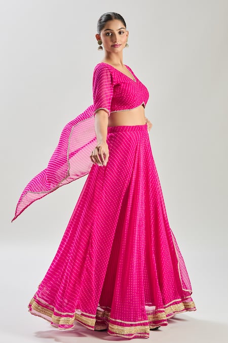 Samyukta Singhania Pink Leheriya Embellished Lehenga Set 