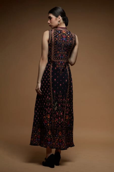 Shop Nirraamyaa Black Brocade Rhinestones Keyhole Neck Embellished Gown at Aza Fashions Shop_Nirraamyaa_Black Brocade Rhinestones Keyhole Neck Embellished Gown _at_Aza_Fashions