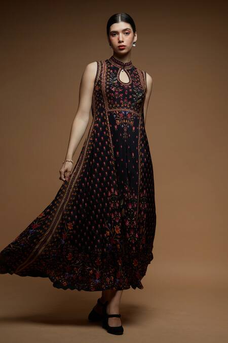 Shop Nirraamyaa Black Brocade Rhinestones Keyhole Neck Embellished Gown Online at Aza Fashions Shop_Nirraamyaa_Black Brocade Rhinestones Keyhole Neck Embellished Gown _Online_at_Aza_Fashions