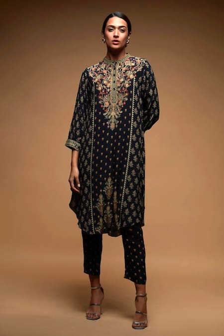 Buy Nirraamyaa Black Bamboo Rhinestones Round Neck Embroidered Kurta Set Online at Aza Fashions Buy_Nirraamyaa_Black Bamboo Rhinestones Round Neck Embroidered Kurta Set _Online_at_Aza_Fashions