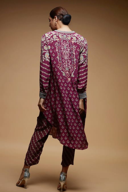 Nirraamyaa Wine Rhinestone Embroidered Kurta Set 